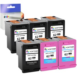 KCMYTONER 62XL Remanufactured Ink Cartridge Replacement for HP 62 XL Compatible with Envy 7640 5660 7645 5540 Officejet 200 250 Printer (4 Black, 2 Color)