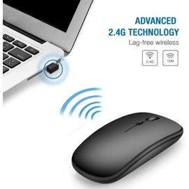 Sendowtek Mouse Inalámbrico Recargable, 2.4G Mouse Inalambrico Ergonomico, USB Mouse Inalambrico Silencioso con Receptor USB Adaptador para Computadora Portátil, PC, Computadora, Macbook (Negro)