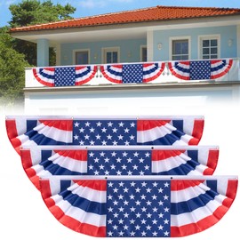EBaokuup 3 Pcs 5 x 1.5 Ft Long Pleated American Flag Bunting,Double Sided Printed Traditional Patriotic American Bunting Flags for 4th of July,USA Pleated Fan Flag for Independence Day Garden Outdoor Decor