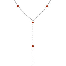 Carnelian Dainty Y Necklace in Stainless Steel