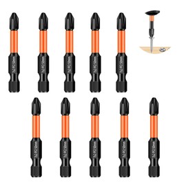 10PCS PZ2 50mm Impact Duty Screwdriver Drill Driver Bits, Professional Anti-Slip Strong Magnetic Phillips Pozidriv Pozi-Drive 2 Screwdriver Bits for Mechanical Repair, Single Ended 1/4" Hex Shank