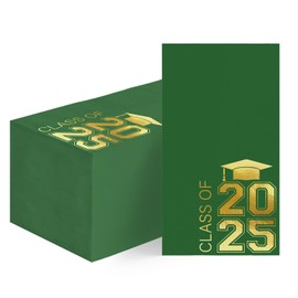 Horaldaily 100 Class of 2025 Graduation Disposable Paper Decorative Guest Napkins, Green and Gold Foil College High School Grad Celebration Hand Towel for Party Lunch Dinner Kitchen Bathroom