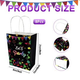 8Pcs Glow Party Favor Bags, Let's Party Gift Bags with Handle, 15 x 21cm Glow in the Dark Goodie Bags, Black Neon Party Decoration Gift Bags, Neon Themed Party Bags for Carnival Birthday Decoration