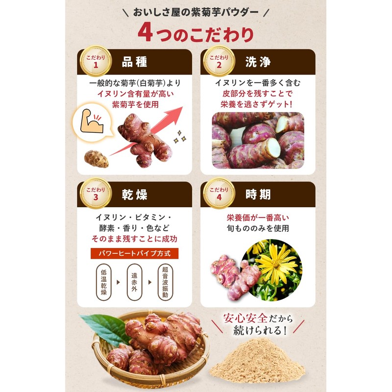 紫菊芋パウダー 国産 150g イヌリン 50％超え 無添加 菊芋パウダー イヌリンパウダー 粉末 ｜