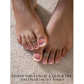 EBANKU 52Pcs Semi-Cured Gel Nail Strips Toes, Gel Nail Strips for Toes Real Gel Nail Polish Sticker, Long-Lasting French Manicure Stickers Salon Nails at Home Requires UV Light with Nail File&Stick