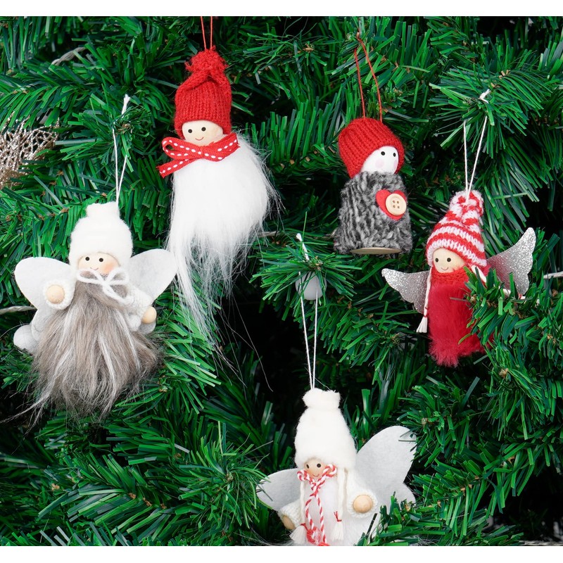 Wooden Christmas Gnome Set of 8 in Gift Box, Red,