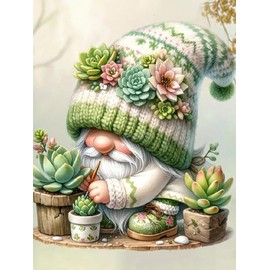 MjhRcll Gnome Succulents Paint by Numbers for Adults,Cute Gnomes Paint by Number for Adults Beginner,Easy Paint by Number Canvas for Relax and Home Wall Decor 16X20 Inch（Without Frame）