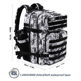 LHI Military Tactical Backpack for Men Molle Daypack 45L Army 3 Days Assault Pack Bag Large Rucksack With Bottle Holder Black and White(12*20*12)