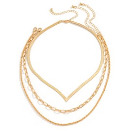 JUSTOOP Dainty Gold Layered Necklaces for Women V-shaped Snake Bone Chain Necklaces French Clavicle Chain 18K Gold Plated Choker Necklace