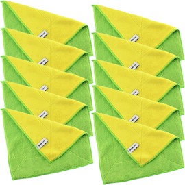 Kochblume 1-3-5-10 Set | Microfibre Cloth Cleaning Cloth 30 x 30 cm, Absorption Capacity up to approx. 300 ml | In a Colourful Box (Green/Yellow, Set of 10)