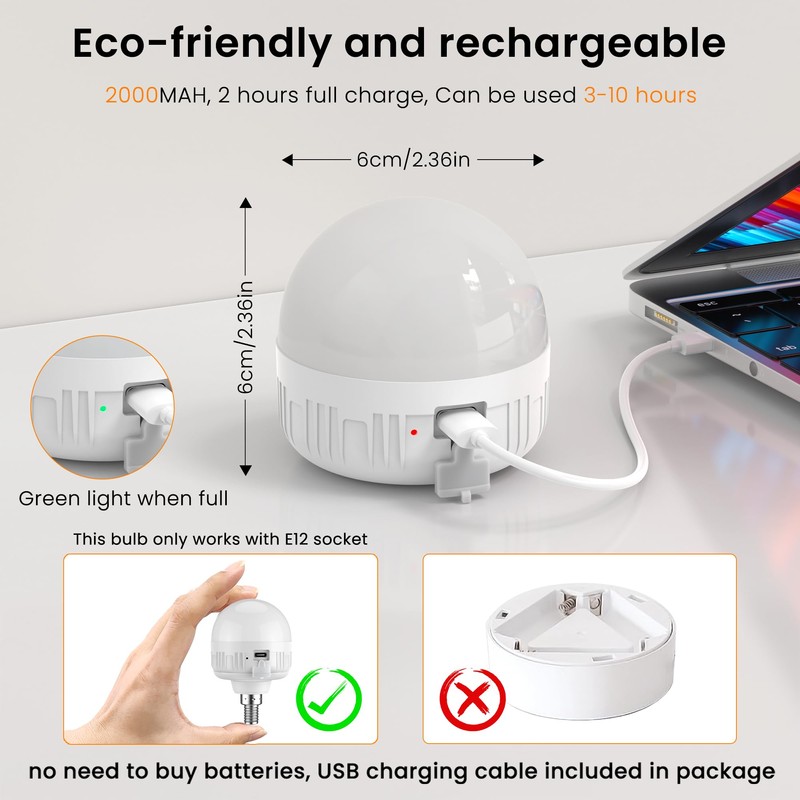 2Packs E12 Rechargeable Light Bulbs with Remote Control, 5W 350lm