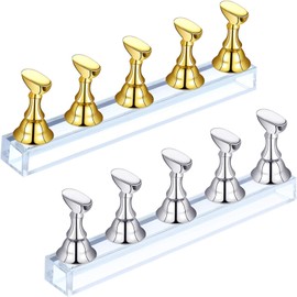 Blulu 2 Sets Acrylic Nail Display Stand Magnetic Press on Nails Practice Holder Stand DIY Painting Fingernail Stand for False Fingernail Manicure Tool Home Salon Use(Gold and Silver)