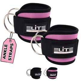 Elite Athletics Ankle Straps for Cable Machine (Pair), Adjustable Ankle Cuffs for Cable Kickbacks