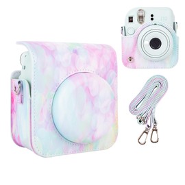 HIYQIN Schützende Kameratasche Kompatibel mit Fujiilm Instax Mini 12 Sofortbildkamera, Erstaunliche Bunte Instant Mini 12 Tasche, Kleine PU-Leder Tasche mit Verstellbarem Schultergurt - Traumblase