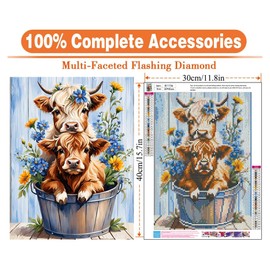 igoodom Cow Diamond Painting Kit for Adults, Diamond Art Kits for Beginners, Full Drill Round Gem Art Diamond Painting for Home Wall Decor Gift 12x16inch