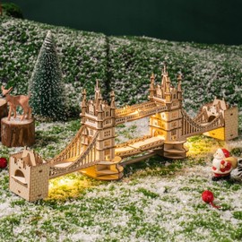 Rolife 3D Wooden Puzzles DIY London Tower Bridge Craft Model Kits for Adults to Build Birthday Gfit for Friends and Family