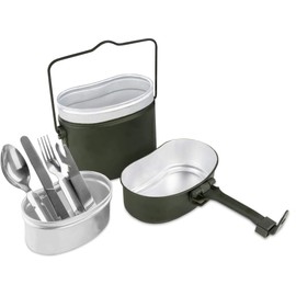 Original German army dinnerware set cutlery + BW aluminium cookware camping crockery cutlery set – lightweight rust-proof travel cutlery set, olive 6 pieces