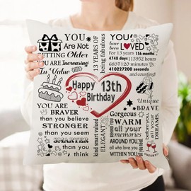 HKTNGEX Birthday Cushion Cover Gift,Happy Birthday Throw Pillow Cover Pillowcase For 10th 11th 12th 13th 14th 15th 16th 17th18th...Daughter Son Sisters Mom Dad Friends Reminder Home Decor (13th)