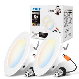 LVWIT LED Recessed Light 4Inch, 5CCT Can Lighting with White Cover, Color Selectable Dimmable Downlight with E26 Conversion Kit, 2 Pack