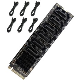 M.2 NVME SATA 3.0 Card 6 Ports with 6 SATA Cables, 6Gbps SATA Controller M.2 Express Card with Low Profile Bracket, Boot as System Hard Drive, Support for 6 SATA 3.0 Devices
