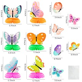 PANTIDE 12Pcs Spring Butterfly Honeycomb Centerpieces Table Toppers 3D Butterfly Table Decorations Springtime Summer Photo Booth Props for Kids Girls Baby Shower Birthday Party Wedding