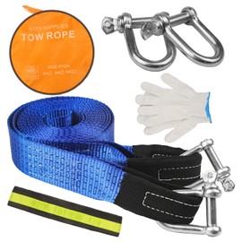 Haoledy Tow Rope Car 5 m x 5 cm, Tow Bar Car Break Strength 8 Tonnes (17.636 LBS), Offroad Accessory Set with 2 Heavy Duty Steel Shackles, One Pair of Gloves and 1 Storage Bag