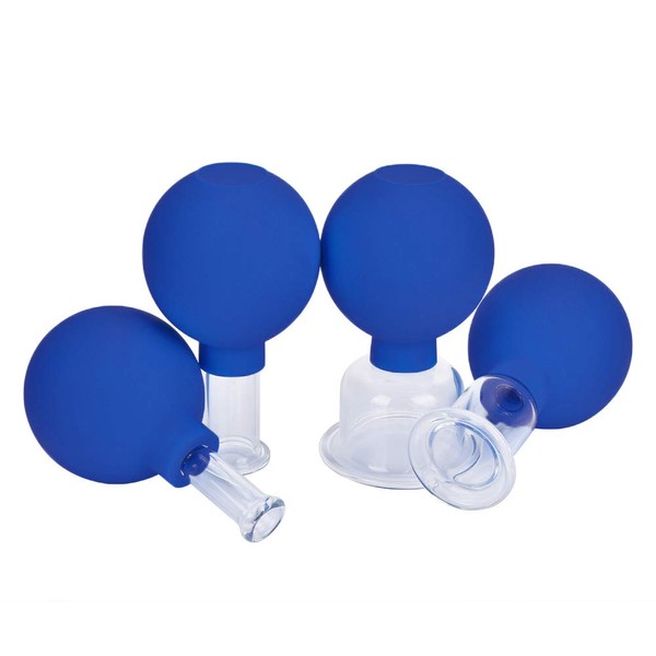 FeelFree Sport 4 Pieces Glass Facial Suction Cupping Set-Silicone Vacuum Suction Massage Cups Anti Cellulite Lymphatic Therapy Sets for Eyes, Face and Body