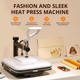 HTVRONT Heat Press Machine for T Shirts - 15x15 Swing Away Shirt Press Machine - Professional Heat Press for Sublimation, Vinyl, Heat Transfer Projects, Heats Up Fast & Distribute Heat Evenly (White)
