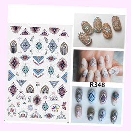 (Lot of 2 Sheets) Butterfly Nail Stickers Waterproof DIY Decal Pink Flower Type 348 Mosaic for Nails Design Nail Art Stickers Decals Supplies Manicure Tips Sticker Colorful for Nail Decorations