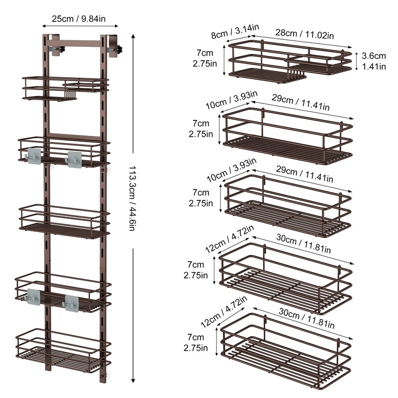 Orimade Over the Door Shower Caddy Adjustable 5 Tier Bronze,Bathroom