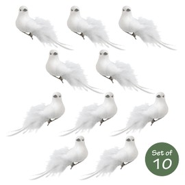 White Feather Doves with Clips - Set of 10 Dove Clip-On Decorations - Weddings - Parties - Christmas - Crafting Accessories - 4.5" L x 1.5" H x 2" W