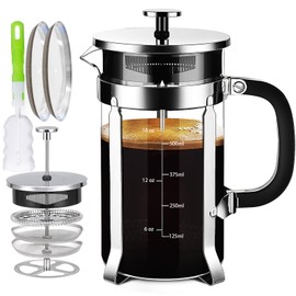 YMMIND French Press Coffee Maker 304 Stainless Steel Coffee Press,with 4 Filters System, Heat Resistant Thickness Borosilicate French Press Glass, BPA-Free Brewed Tea Pot Coffee Plunger(Copper 12oz)