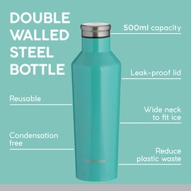 Typhoon Pure Steel Water Bottle | Double Walled | Leak-Proof and Condensation-Free | Insulated Reusable Bottle with Wide Neck | Keeps Cold for 24 Hours, Hot for 12 Hours, 500 ml