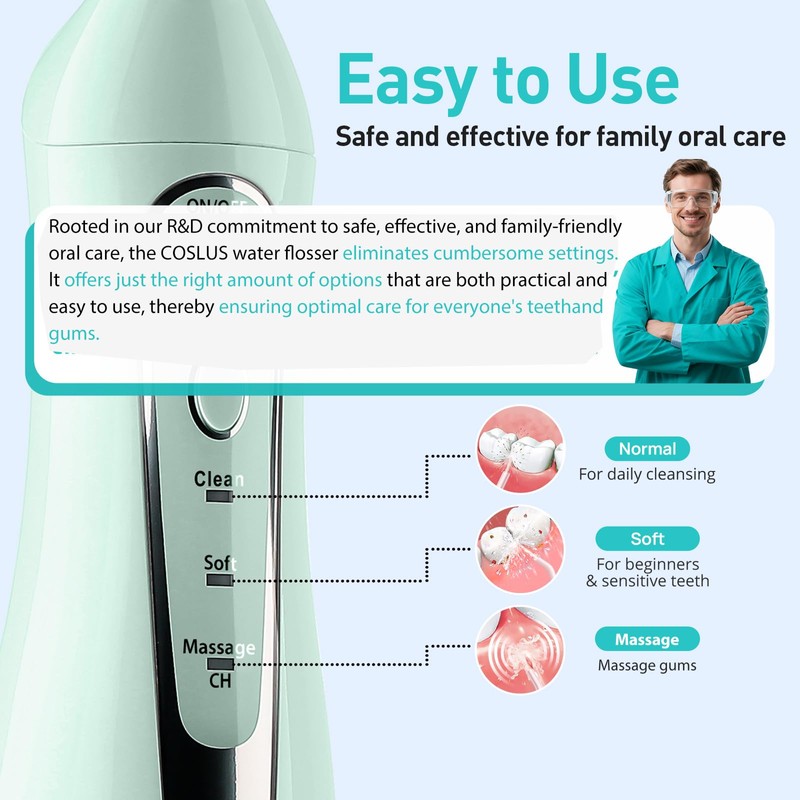 COSLUS Water Dental Flosser Teeth Pick C20(F5020E): Portable Cordless Oral
