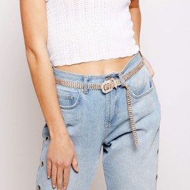 SP Sophia Collection Glitterati 5 Row Chic Women’s Fashion Crystal Rhinestone Buckle Chain Belt in Gold