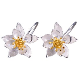 NicoWerk SOR255 Women's Silver Earrings Lotus 925 Sterling Silver Flower Golden.