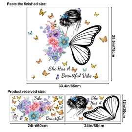 DRWSSR Butterfly Girl Wall Decals Colorful Girl Butterfly Flower Inspirational Quote Wall Decal Motivational Phrase Positive Saying Decals for Living Room Bedroom Bathroom Nursery Playroom Decor