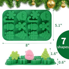 2PCS Christmas Silicone Molds,Chocolate Candy Moulds,3D Xmas Tree Snowflake Cane Gingerbread Man Snowman Santa Claus Shape Mold Candy for Chocolate Gummy Soap(Red and Green)