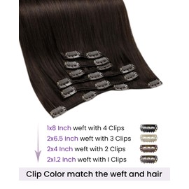 LaaVoo Clip in Hair Extensions Real Human Hair Extensions Clip in Full Head Darkest Brown 120g 7pcs 18 Inch Remy Straight Clips Extensions Double Weft #2