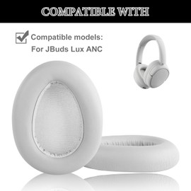 Aiivioll JBuds Lux ANC Replacement Ear Pads Compatible with JLAB JBuds Lux ANC Wireless Headphones, Earpads with Protein Leather, Earpads Cushions with Noise Isolation Foam（White）