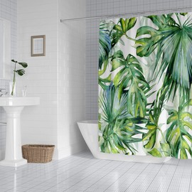 RLHHUG Tropical Shower Curtain for Bathroom Decor, Modern Contemporary Waterproof Polyester Curtain Hotel-Quality, Palm Leaves Washable Durable Bathroom Curtain with 12 Hooks, 72x72 Inches