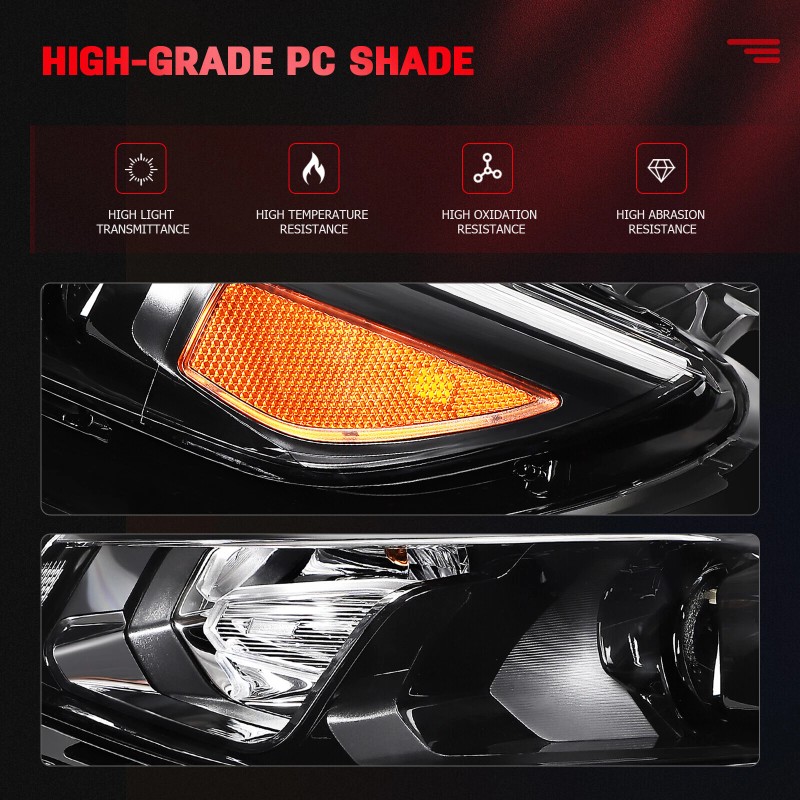 For 2016-2018 Chevy Malibu Halogen Headlight Assembly Black Housing LH+RH