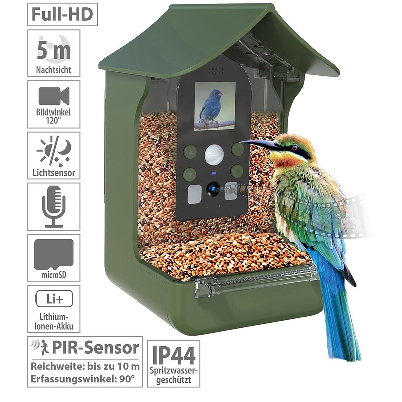 VisorTech Bird House Camera: Bird Feeder & Feeder, Full HD