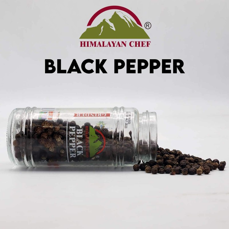 Himalayan Chef Black Peppercorns, Glass Grinder-1.76oz