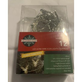 December Home 12 Warm White Miniature Deer Christmas Tree Lights 6 Feet Long