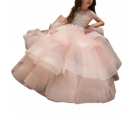 WDE Long Pink Little Girls Pageant Dresses for Wedding Kids First Communion Prom Ball Gown Size 4