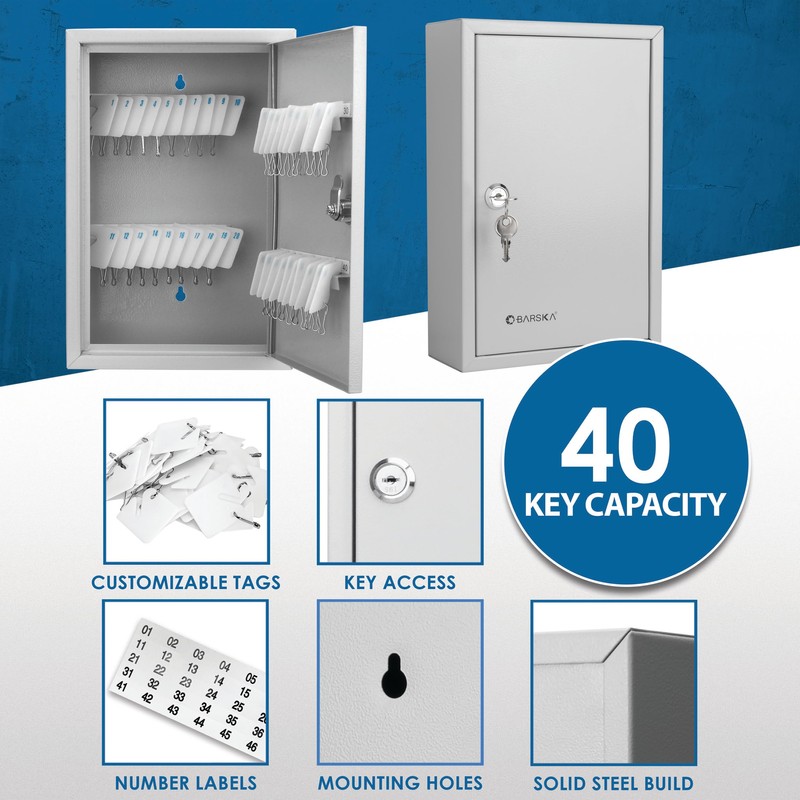 BARSKA Steel 40 Key Safe Wall Cabinet Key Lock Box