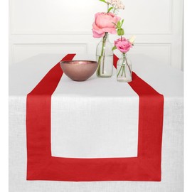 Solino Home Linen Table Runner 108 Inches Long - Red and White 100% Pure Linen 14 x 108 Inch Table Runner for Dining, 4th of July, Summer - Contempo