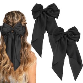 2 PCS Black Hair Bow Clips – Large Bow Barrettes for Women & Girls, Elegant Solid Color Hair Accessories for Any Occasion