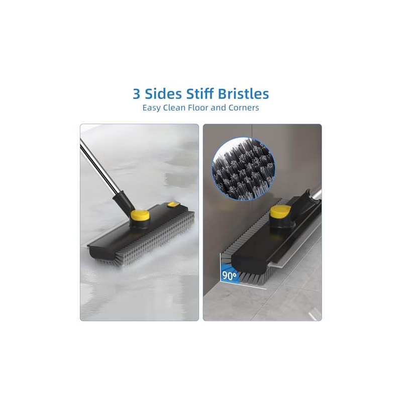 Scrub Brush with Long Handle, Floor Scrub Brush Squeegee Broom